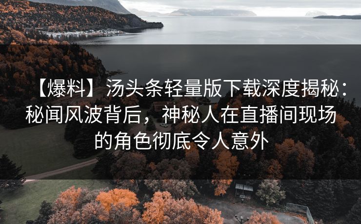 【爆料】汤头条轻量版下载深度揭秘：秘闻风波背后，神秘人在直播间现场的角色彻底令人意外