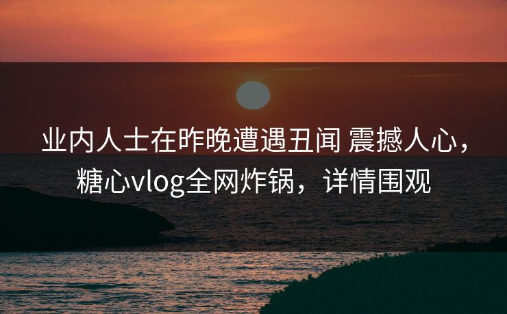 业内人士在昨晚遭遇丑闻 震撼人心，糖心vlog全网炸锅，详情围观